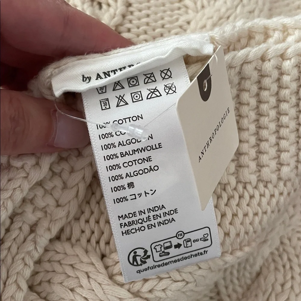 Anthropologie Cable Knit Floral Icon Throw Blanket
